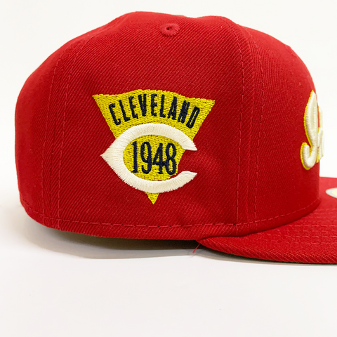 New Era 5950 Cleveland Indians Script Fitted Hat - 'Scarlet'
