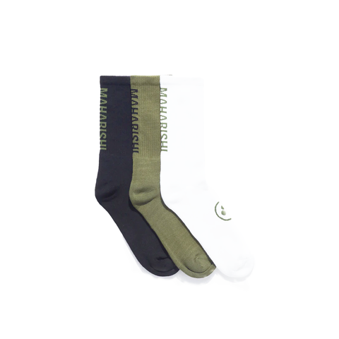 Maharishi Miltype Peace 3 Pack Sport Sock - 'Olive/Black/White'