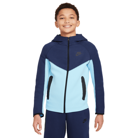 Kids Nike Tech Fleece Zip Hoodie - 'Midnight Navy/Aquarius Blue'
