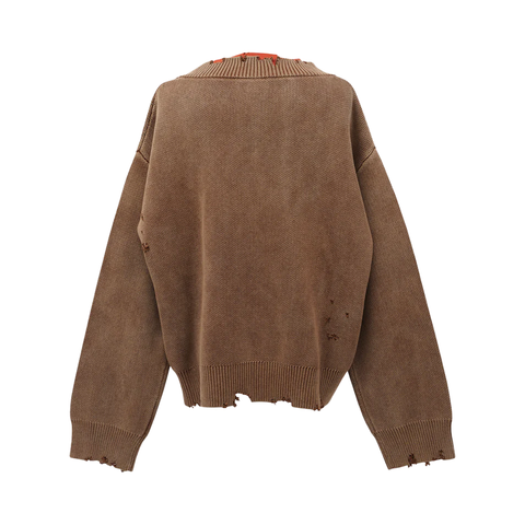 C2H4 Sunburnt Distressed Knit Sweater - 'Ochre Brown'