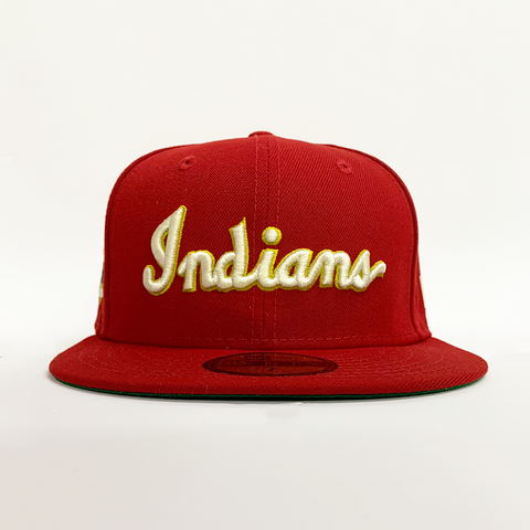 New Era 5950 Cleveland Indians Script Fitted Hat - 'Scarlet'