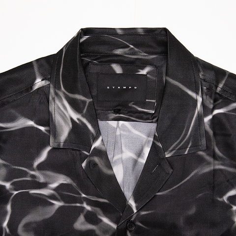 Stampd Printed Camp Collar Button Down Shirt - 'Black Water'