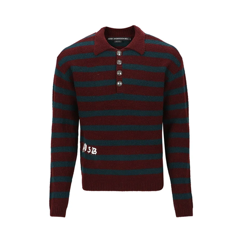 Andersson Bell Stripe Polo Sweater - 'Wine/Green Wing'