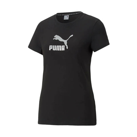 WMNS Puma Brand Love Metallic Logo Tee Puma - 'Black'